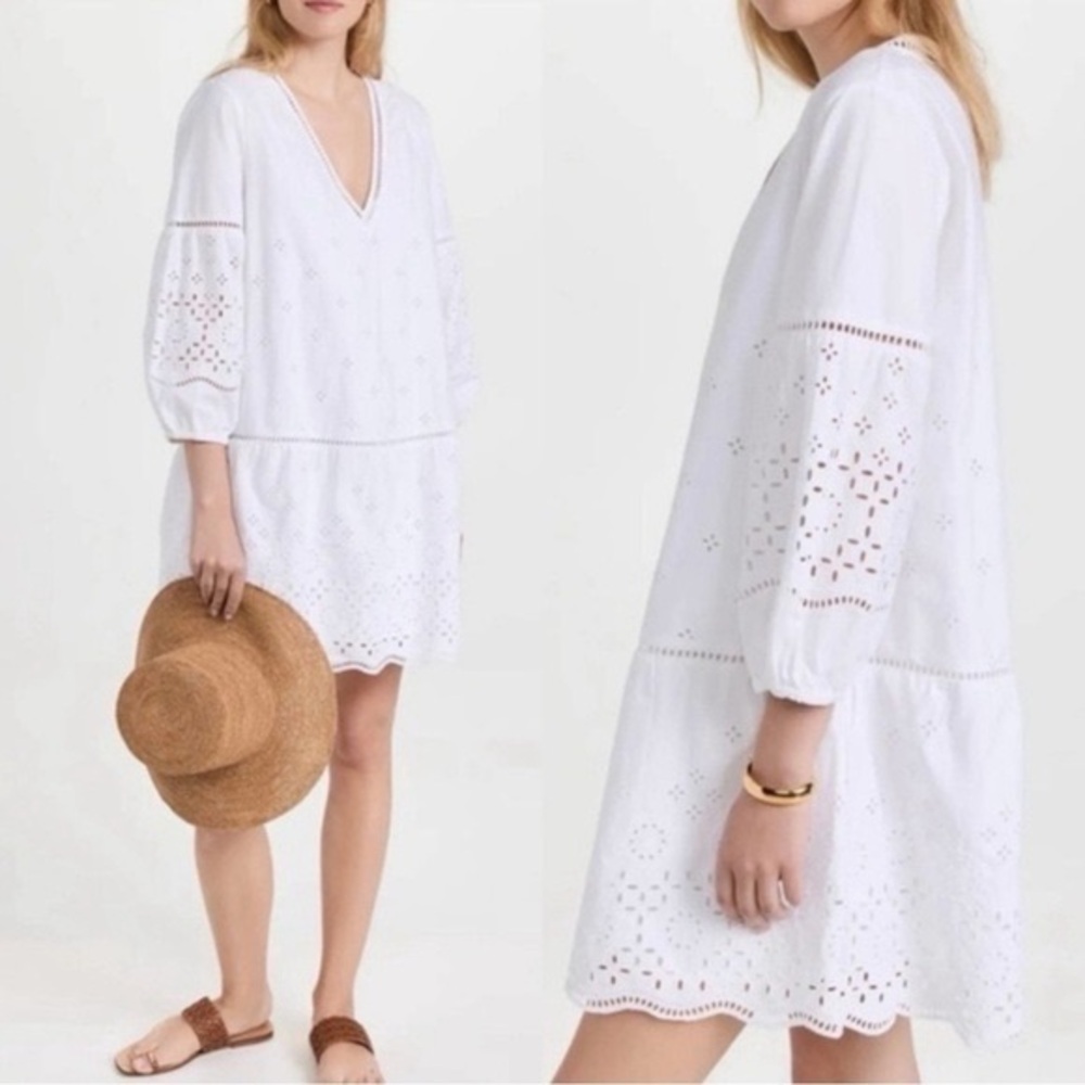 Club Monaco Eyelet V-Neck Mini Dress Size Medium White